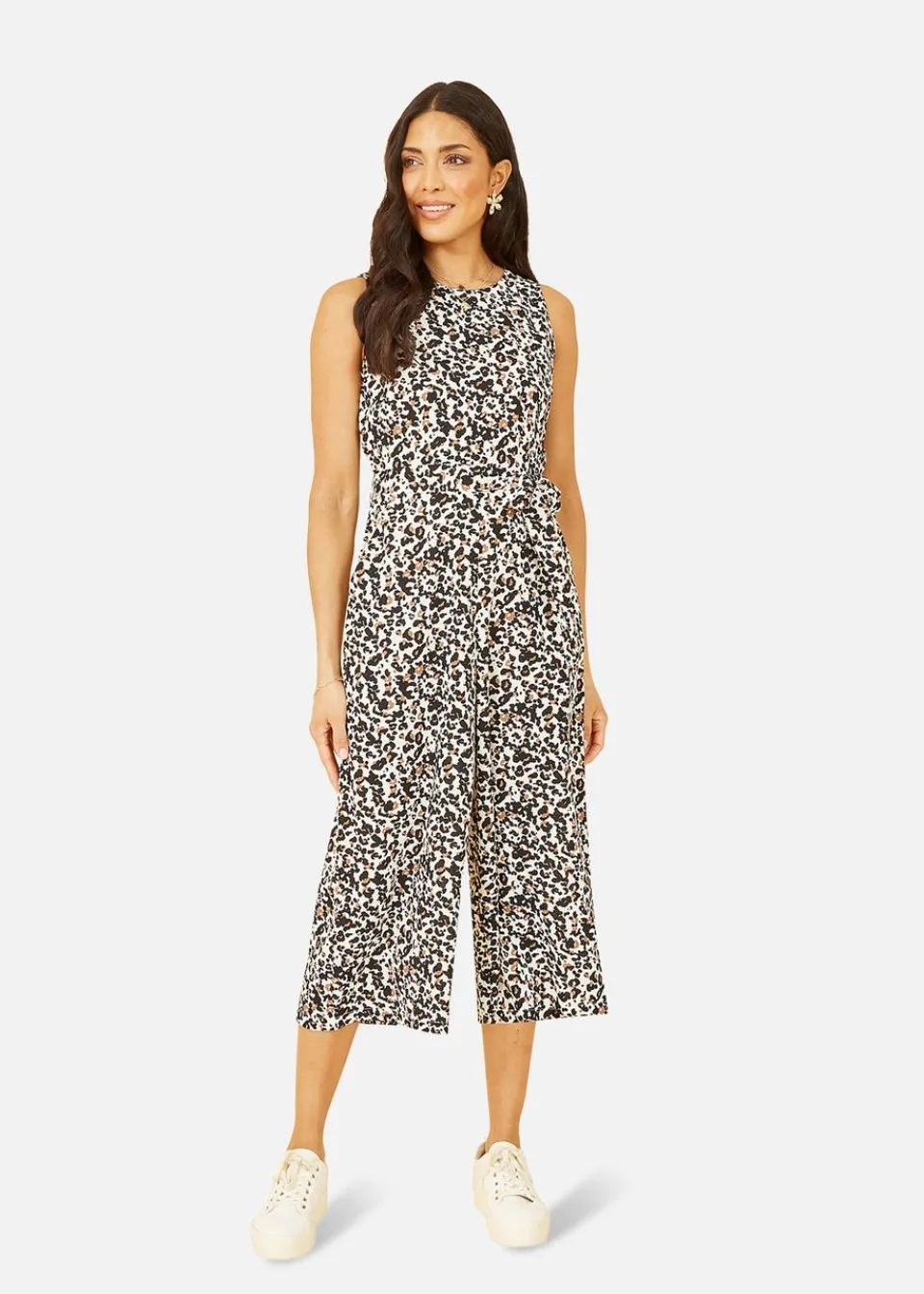 Jumpsuits & Playsuits>Mela Brown Animal Print Sleeveless Culotte Jumpsuit