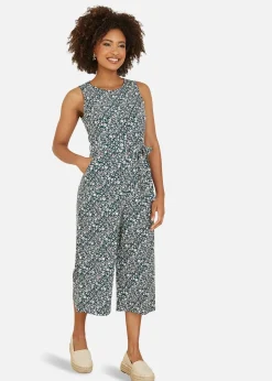 Jumpsuits & Playsuits>Mela Green Ditsy Print Culotte Jumpsuit