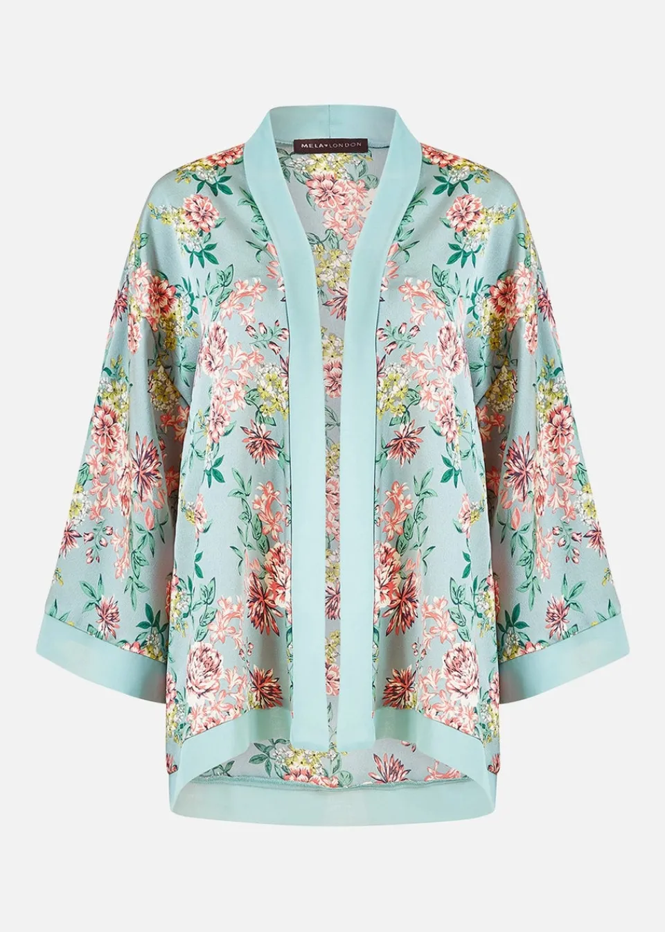 Tops>Mela Green Floral Satin Kimono