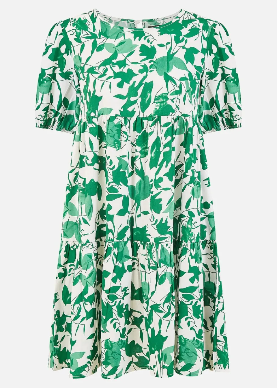 Dresses>Mela Green Leaf Print Tunic Skater Dress