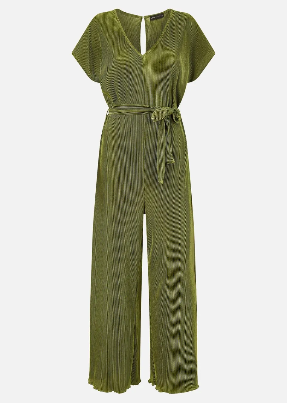 Jumpsuits & Playsuits>Mela Green Pleated Jumpsuit With V Neck