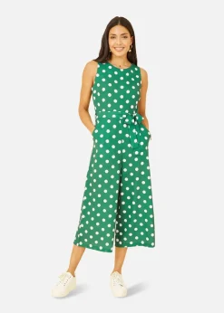 Jumpsuits & Playsuits>Mela Green Polka Dot Culotte Jumpsuit