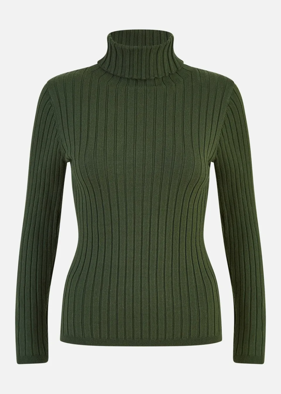 Tops>Mela Ribbed Knit Roll Neck Jumper Green