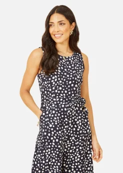Jumpsuits & Playsuits>Mela Navy Blotch Print Culotte Jumpsuit
