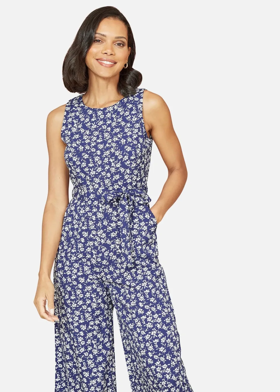 Jumpsuits & Playsuits>Mela Navy Ditsy Print Culotte Jumpsuit