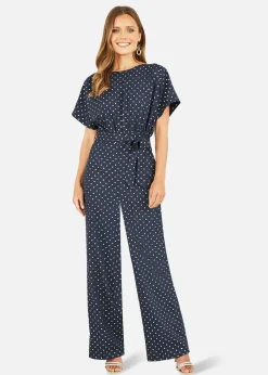 Jumpsuits & Playsuits>Mela Navy Spot Batwing Jumpsuit