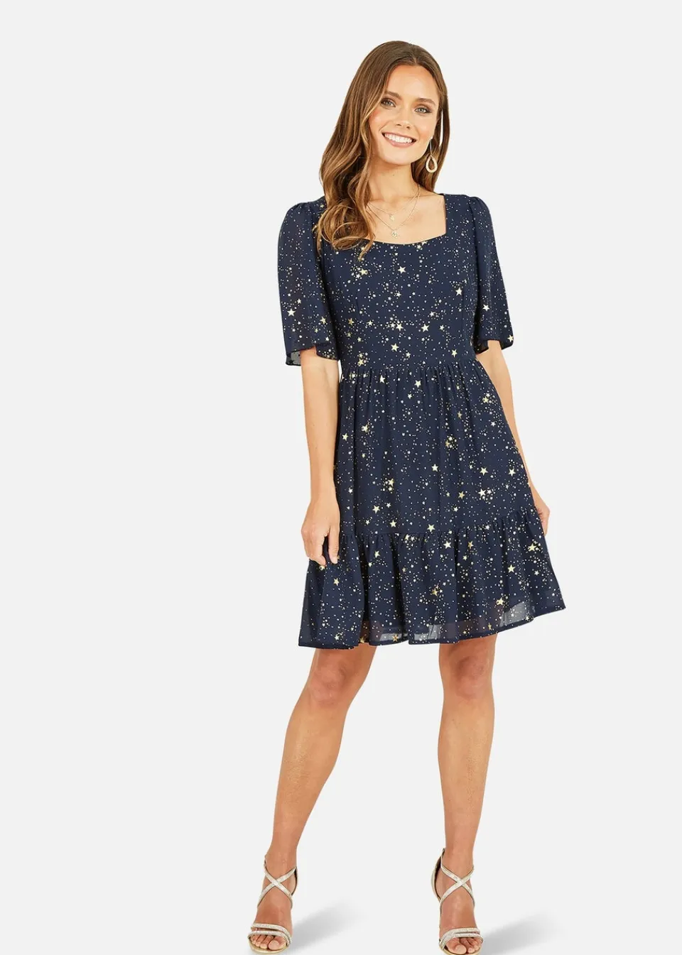 Dresses>Mela Navy Star Print Skater Dress