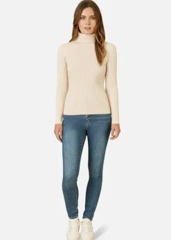 Tops>Mela Oatmeal Ribbed Knit Roll Neck Jumper