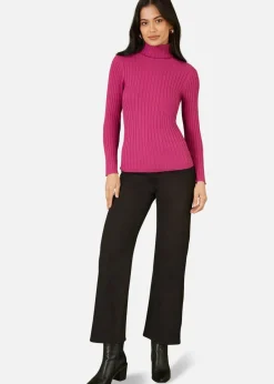 Tops>Mela Ribbed Knit Roll Neck Jumper Pink
