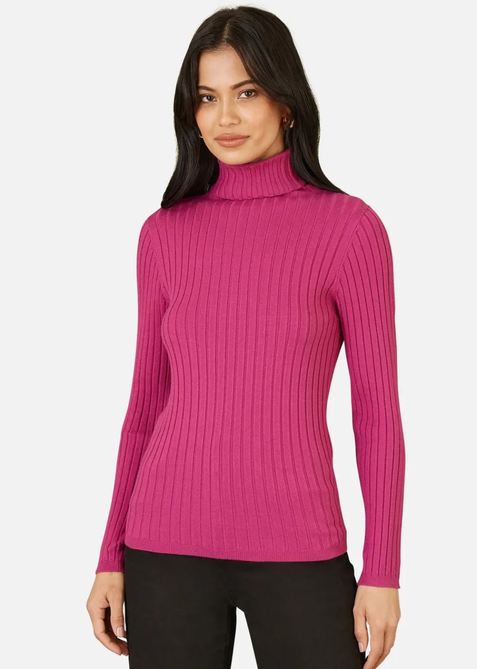 Tops>Mela Ribbed Knit Roll Neck Jumper Pink