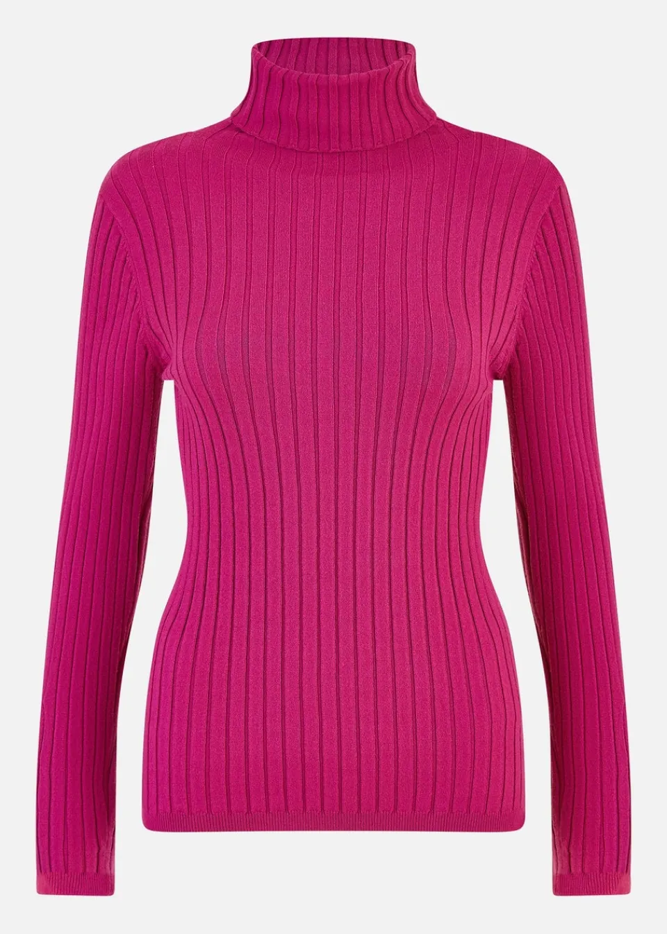 Tops>Mela Ribbed Knit Roll Neck Jumper Pink