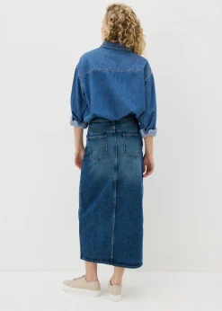 Skirts>Papaya Mid Wash Denim Midi Skirt