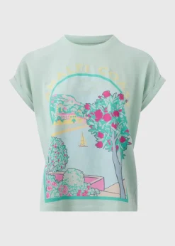 T-Shirts>Papaya Mint Embellished Amalfi Coast Graphic T-Shirt