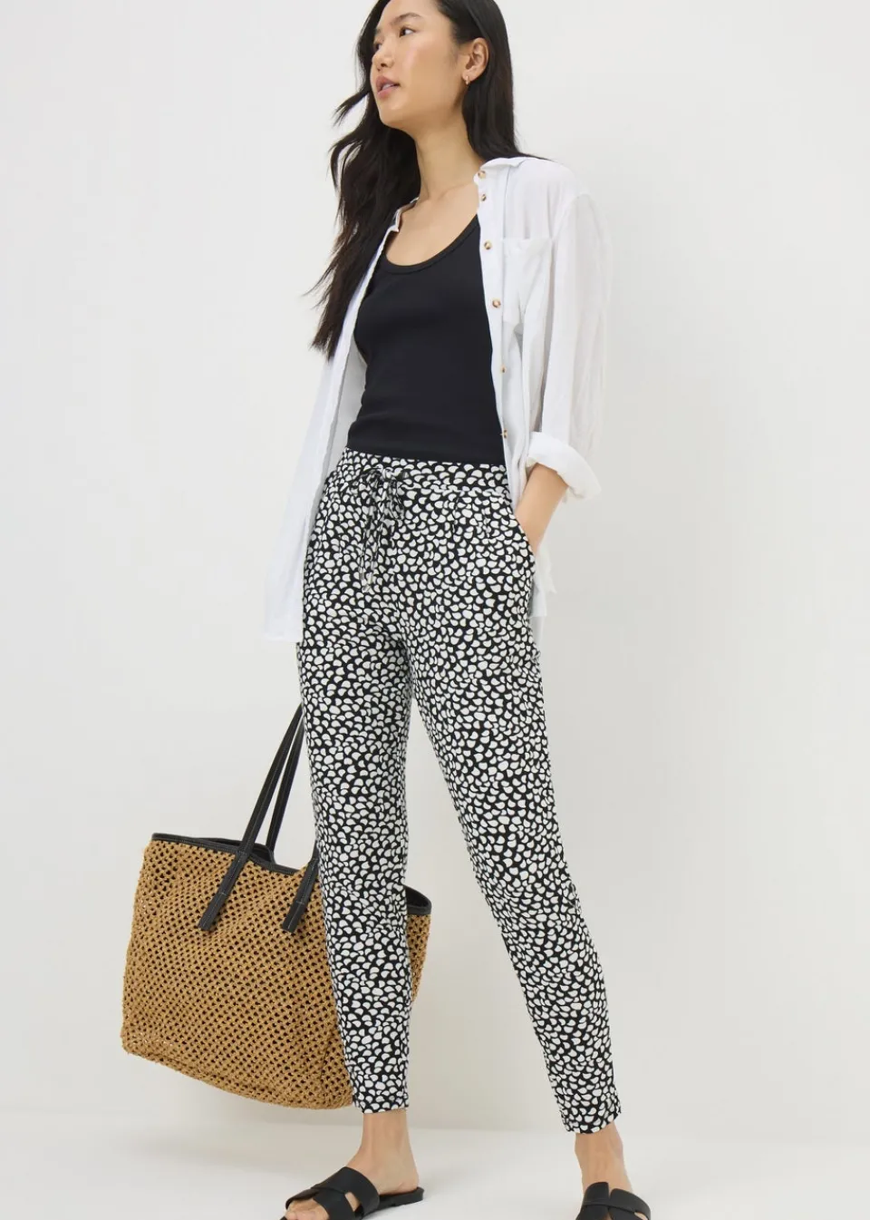 Trousers>Papaya Monochrome Printed Harem Trousers