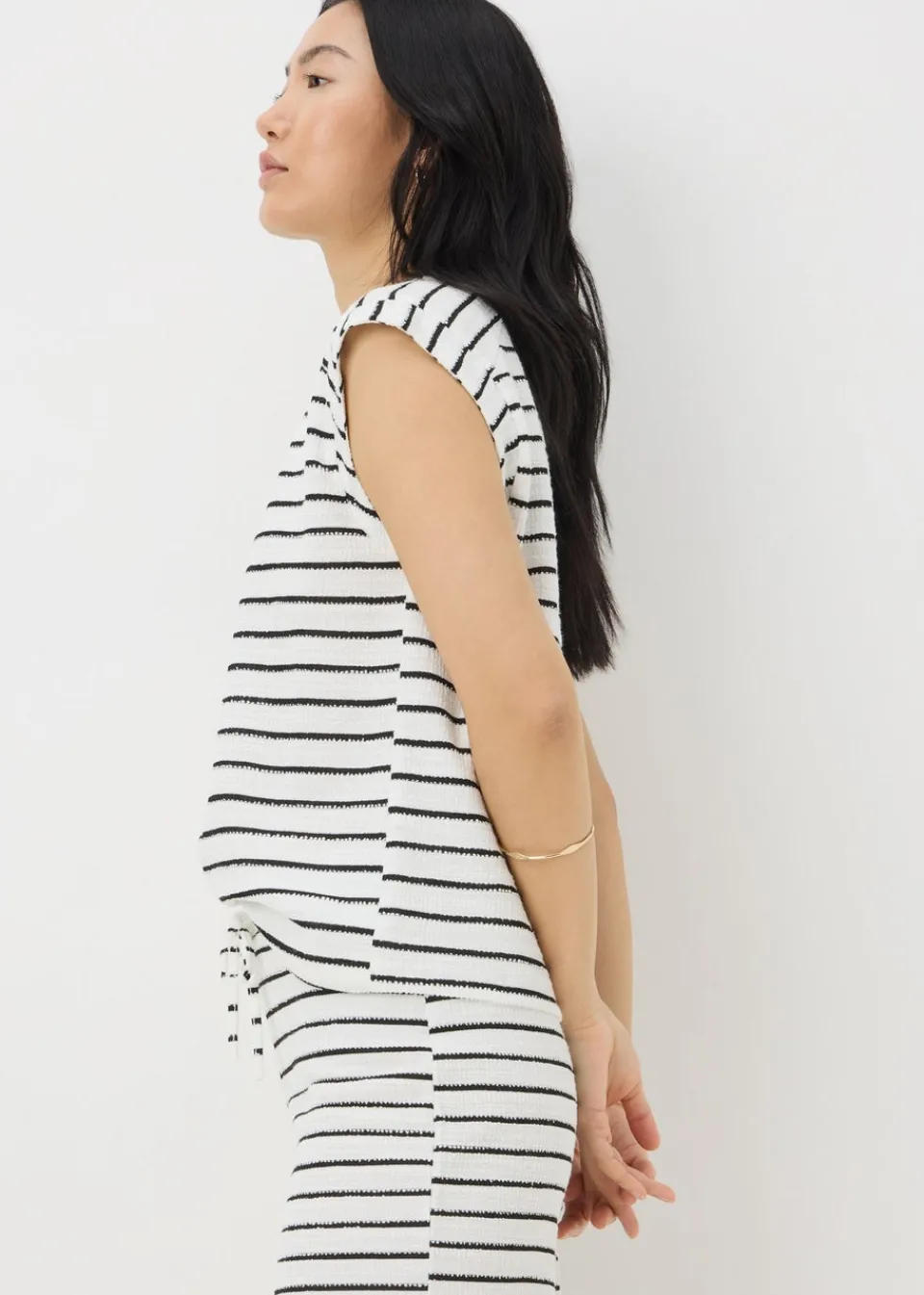 T-Shirts>Papaya Monochrome Stripe Co Ord Towelling Top