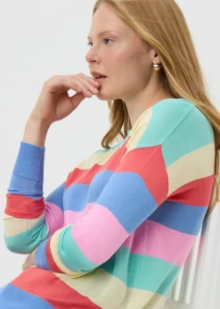 Tops>Papaya Multicolour Stripe Fine Knit Jumper