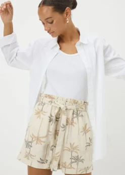 Shorts>Papaya Holiday Natural Linen Blend Palm Print Shorts