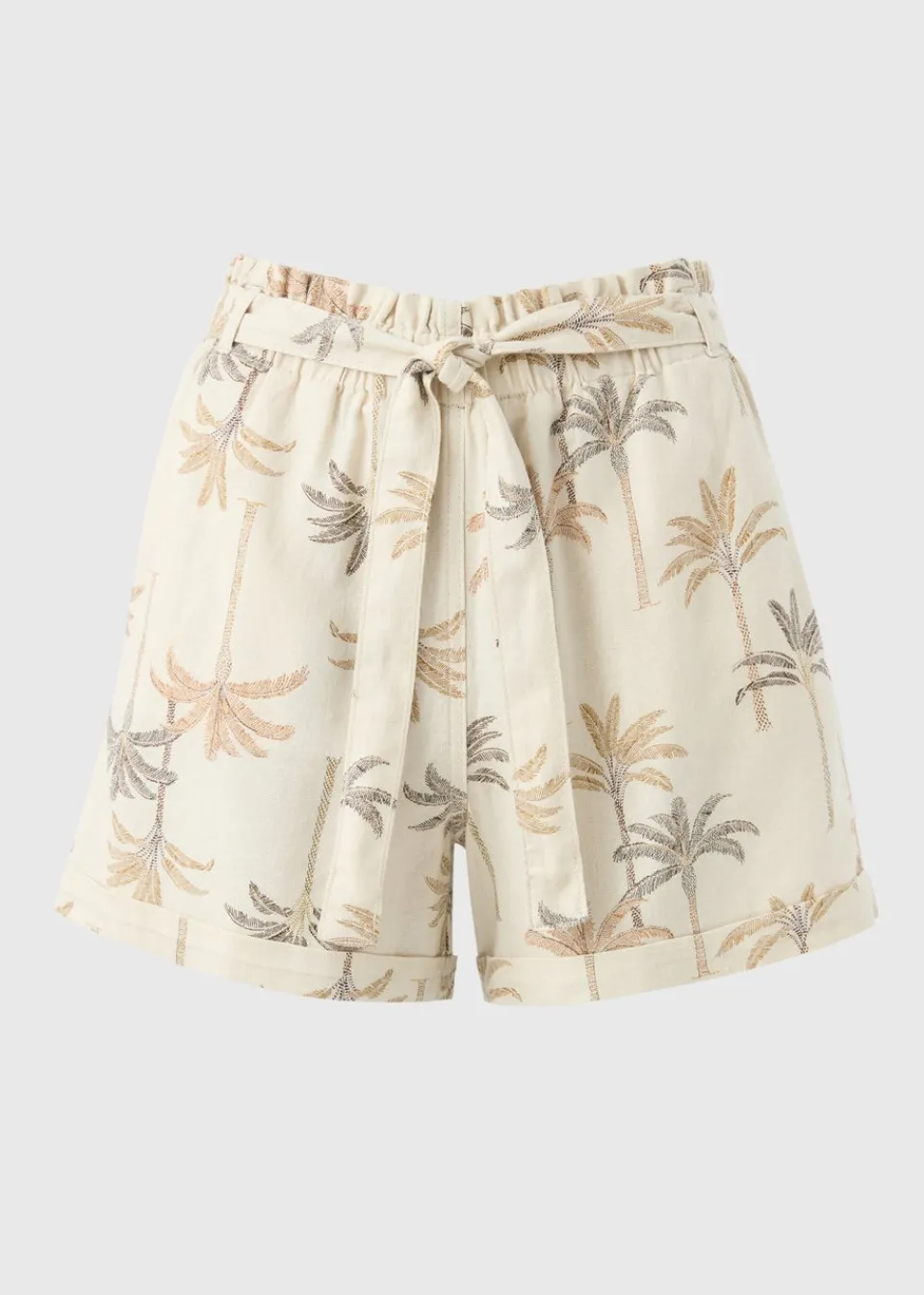 Shorts>Papaya Holiday Natural Linen Blend Palm Print Shorts