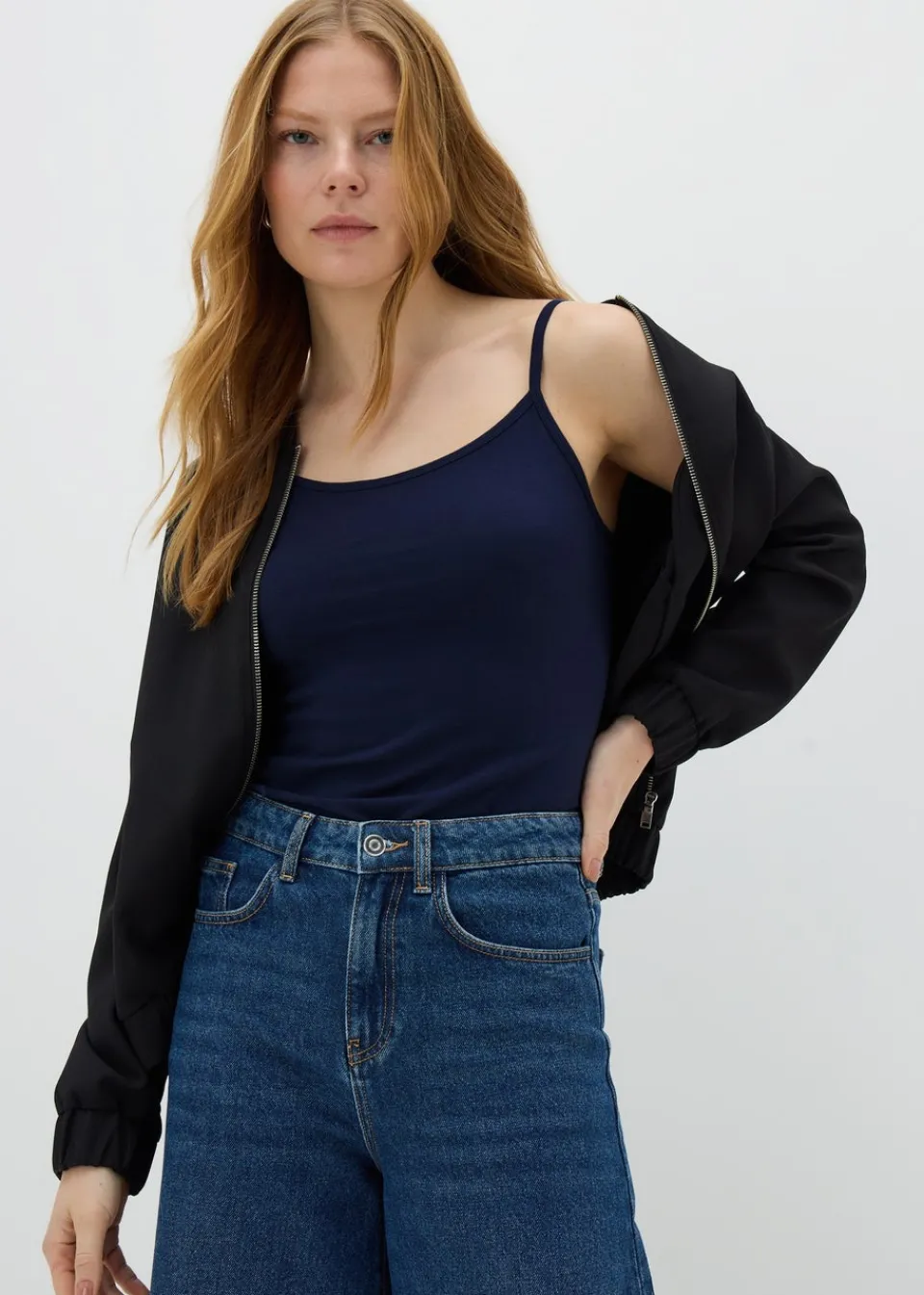 Tops>Papaya Navy Basic Cami Top