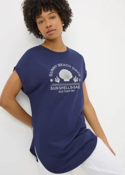 T-Shirts> Navy Beach Slogan T-Shirt