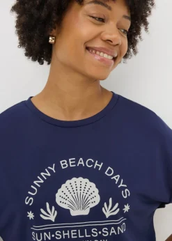 T-Shirts> Navy Beach Slogan T-Shirt