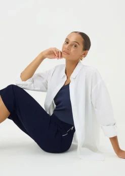 Leggings>Papaya Navy Bengaline Cropped Leggings