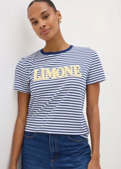 T-Shirts>Papaya Navy Boucle Limone Stripe T-Shirt