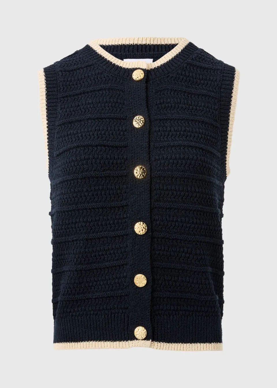 Knitwear>Papaya Navy Button Front Knitted Vest
