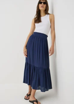 Skirts>Papaya Navy Cheesecloth Maxi Skirt