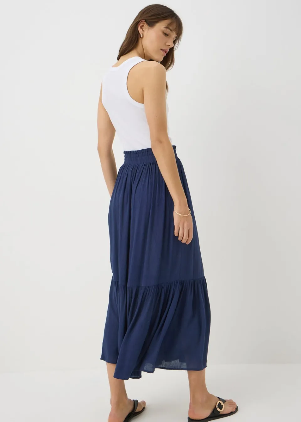 Skirts>Papaya Navy Cheesecloth Maxi Skirt