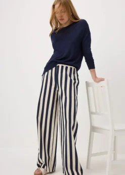 Tops>Papaya Navy Fine Gauge Long Sleeve Jumper