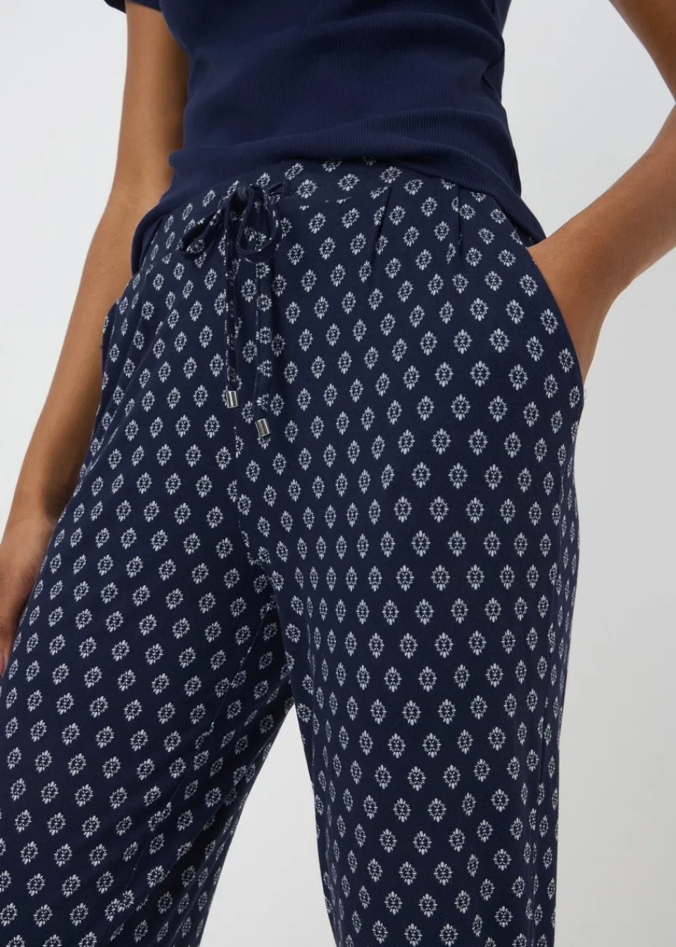 Trousers>Papaya Navy Harem Printed Trousers