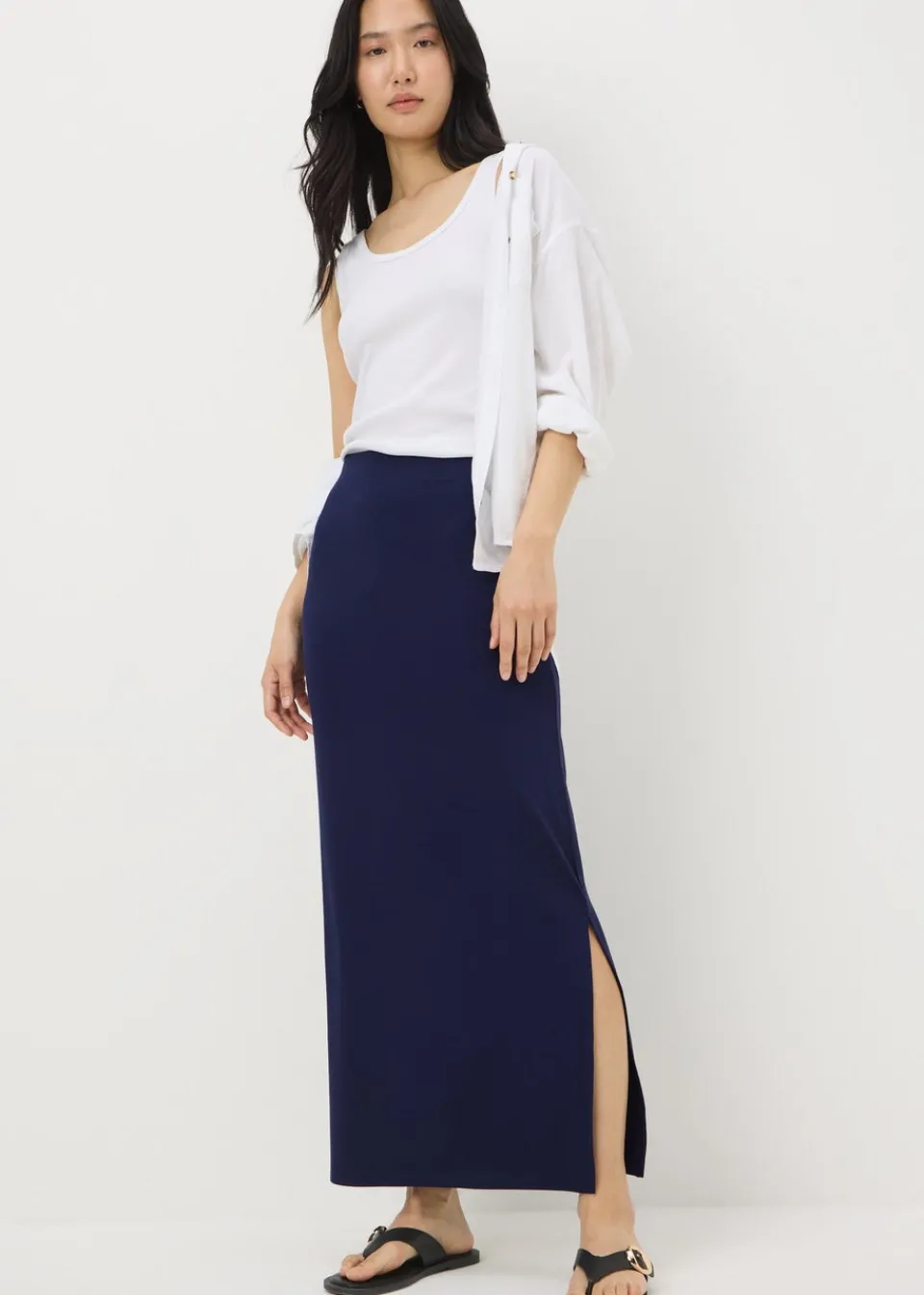 Skirts>Papaya Navy Jersey Maxi Skirt