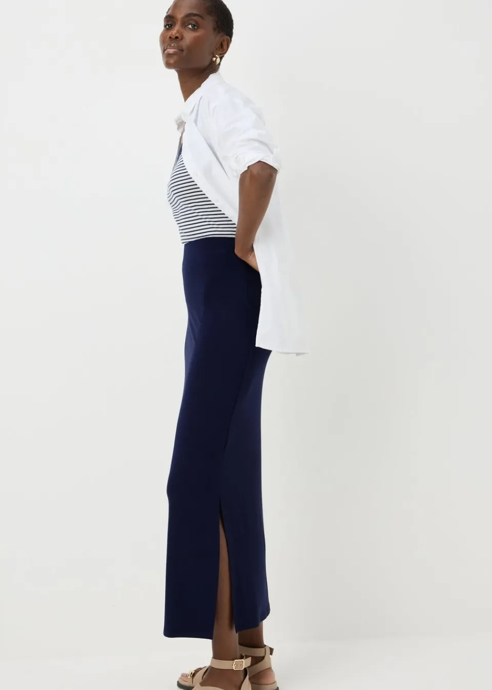 Skirts>Papaya Navy Jersey Maxi Skirt