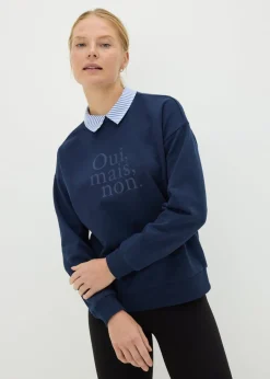 Tops>Papaya Navy Oui Mais Collared Sweatshirt