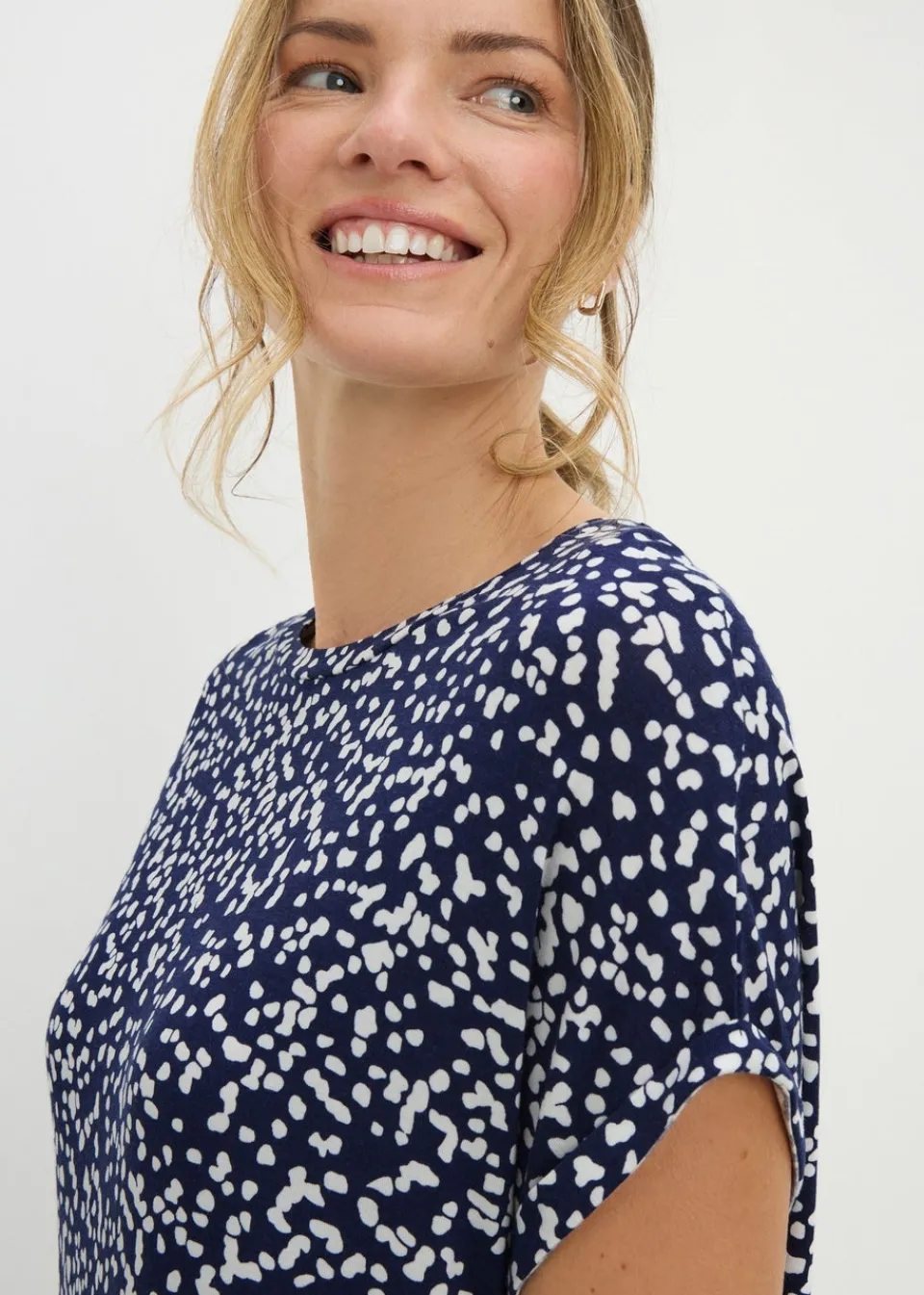 T-Shirts>Papaya Navy Patterned Longline T-Shirt