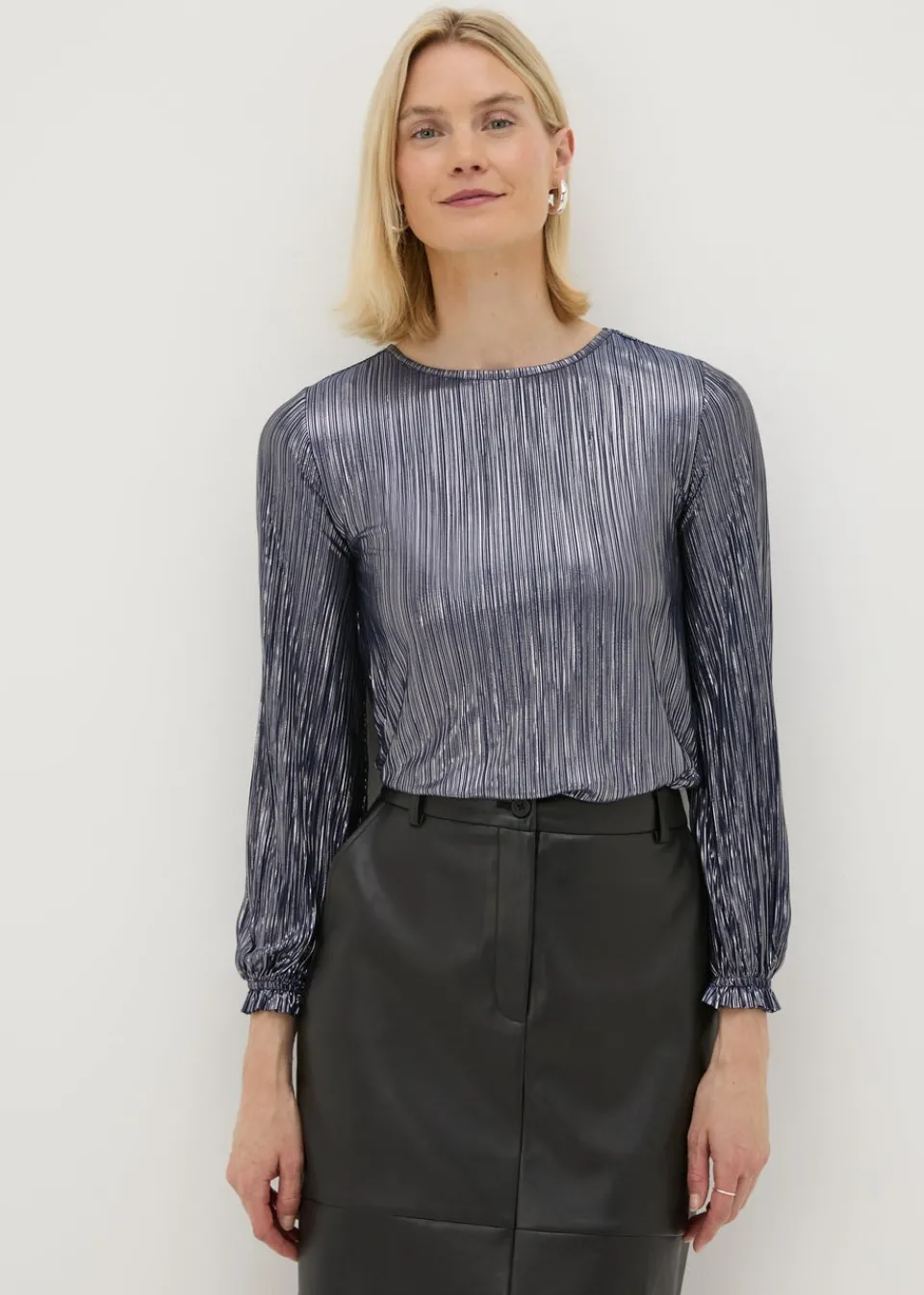 Tops>Papaya Navy Plisse Top