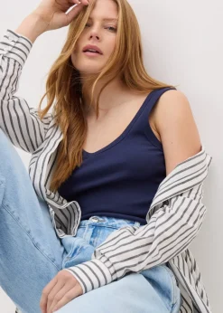 Tops>Papaya Navy Ribbed Scoop Neck Vest Top