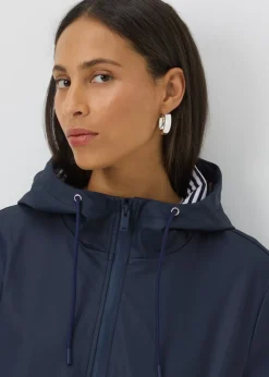 Coats & Jackets>Papaya Rubberised Showerproof Short Parka Coat Navy