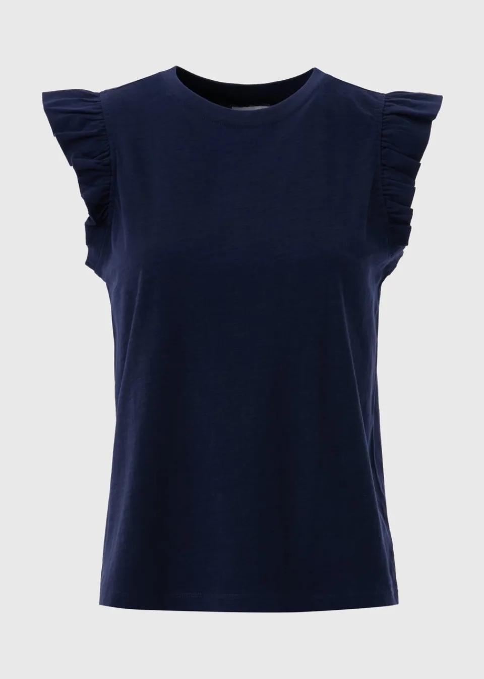 T-Shirts>Papaya Navy Ruffle Sleeve T-Shirt