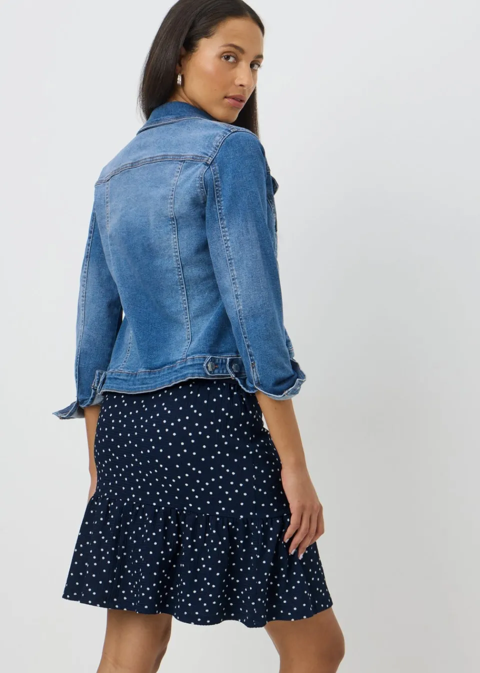 Skirts>Papaya Navy Spot Textured Mini Skirt