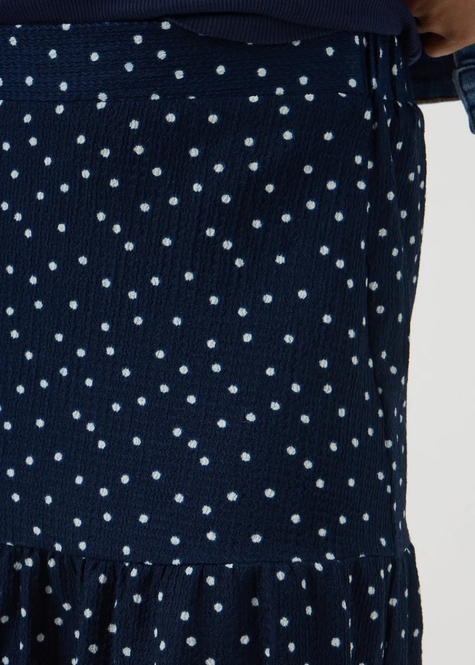Skirts>Papaya Navy Spot Textured Mini Skirt