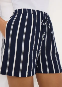Shorts>Papaya Navy Stripe Double Cloth Shorts