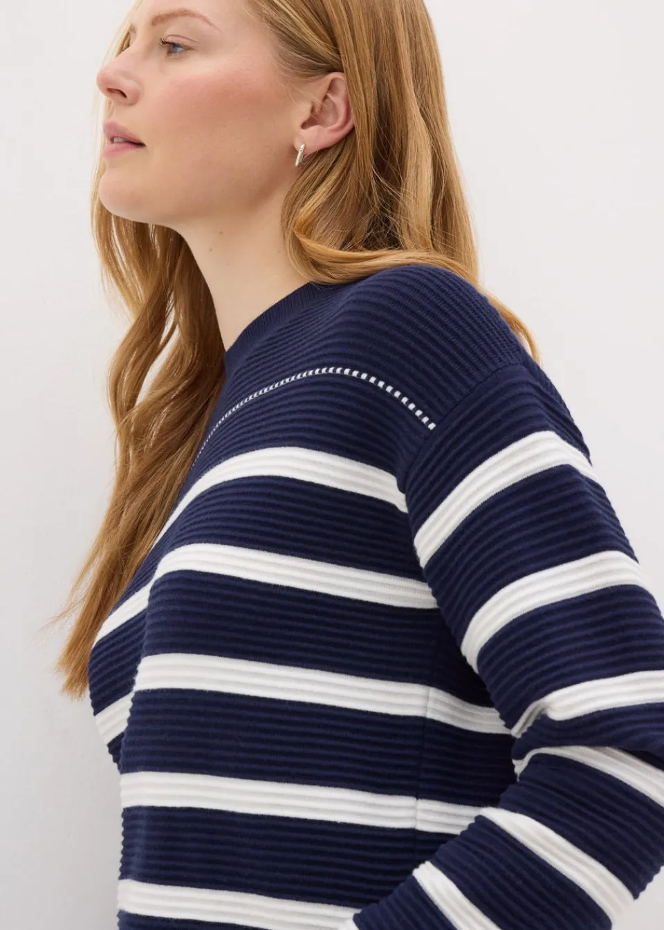 Tops>Papaya Stripe Knitted Jumper Navy