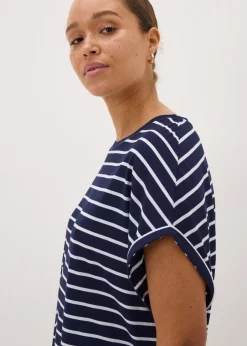 Tops>Papaya Navy Stripe Longline T-Shirt