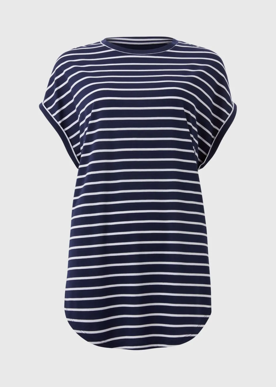 Tops>Papaya Navy Stripe Longline T-Shirt