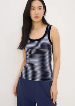 Tops>Papaya Navy Stripe Scoop Vest Top