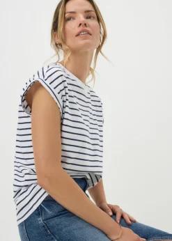 T-Shirts>Papaya Navy Stripe Short Sleeve Top