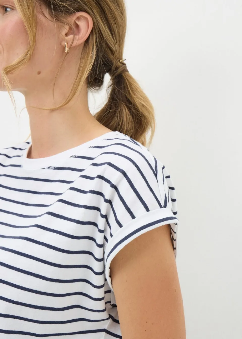 T-Shirts>Papaya Navy Stripe Short Sleeve Top
