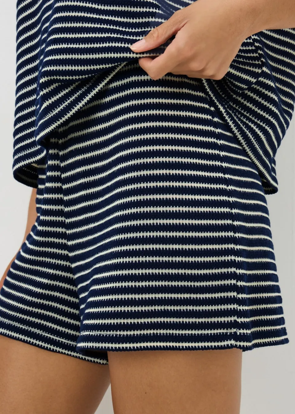 Shorts>Papaya Navy Stripe Textured Co Ord Shorts